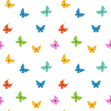 Vector seamless pattern with beautiful butterfly on white color background. Flat style bright design of seamless pattern with butterfly