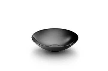 Small black round soup plate, isolated