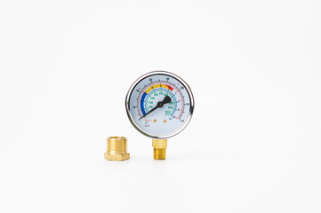 Multiple reading pressure gauge with adapter thread isolated on white background