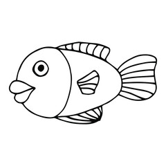 Vector isolated fish on the white background. Colorless outline element for a children coloring page.