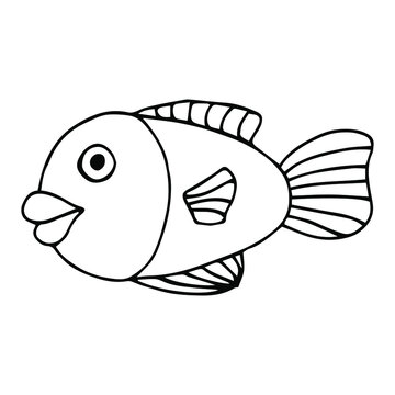 recommend clip art: Vector isolated fish on the white background. Colorless outline element for a children coloring page.