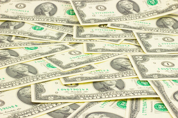 Financial background from 2 dollar us bills. Pile of US Dollar currency. American money. Paper money in cash