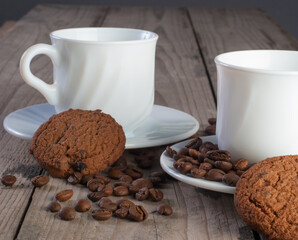 Fresh coffee with biscuits and roasted beans