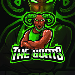 Goat, Lamb Cross Arm E-Sport Logo, Mascot, and Emblem Template Isolated Vector. Illustration Logo. Suitable for Game, Streamer, and E-Sport Team.