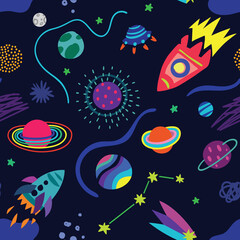 Fototapeta na wymiar Space and planets seamless pattern. Vector illustration
