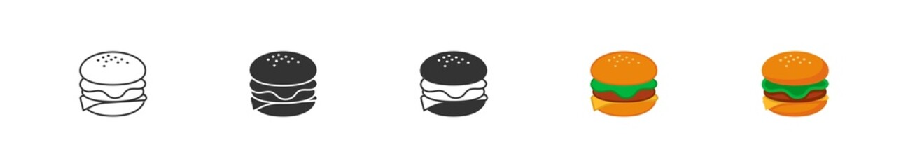 Burger set icon in different styles. Fast food. Flat vector hamburger, beef isolated illustration