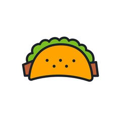 Taco icon. Fast food isolated line color icons