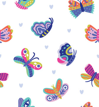 Vector seamless pattern with butterflies and moths in autumn colors