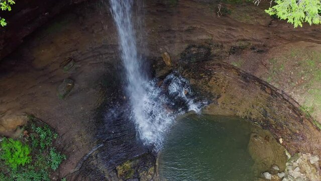 Waterfall Aerial Rising Up Through Trees