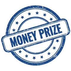 MONEY PRIZE text on blue grungy round rubber stamp.