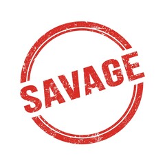 SAVAGE text written on red grungy round stamp.