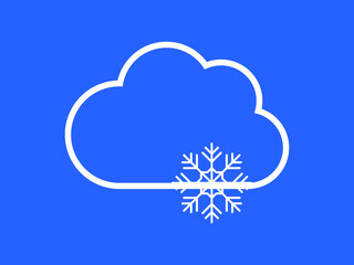 Blue clouds and snowflakes on a blue background. Modern weather forecast design during snowfall in winter. Freeze symbol horizontal poster. Vector.