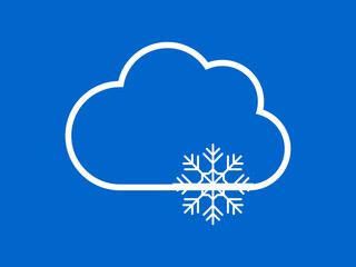 Blue clouds and snowflakes on a blue background. Modern weather forecast design during snowfall in winter. Freeze symbol horizontal poster. 
