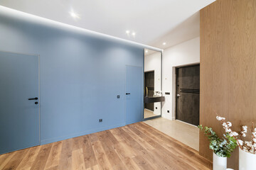 Fototapeta na wymiar New, stylish, modern interior design with blue tones