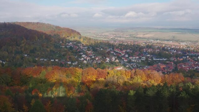 Beautiful View Of Small Town in autumn. Bleicherode, Deutcshland.