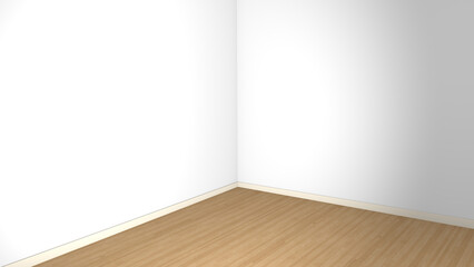 empty room with white walls and wooden parquet