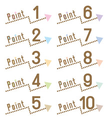 矢印をあしらった数字アイコンセット　1〜10　POINT（ブラウン＆パステルカラー） - obrazy, fototapety, plakaty