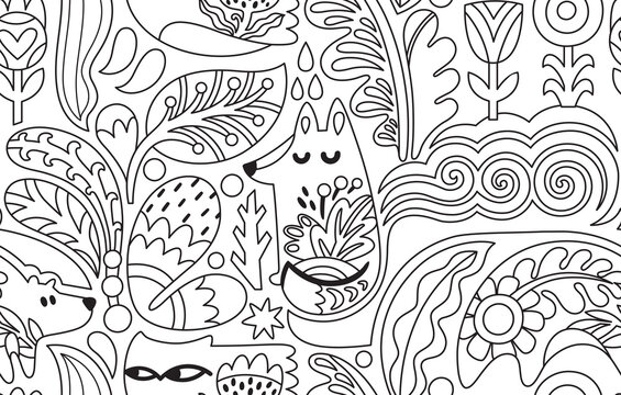 Scandinavian folk art seamless pattern in monochrome