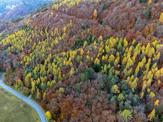 autumn in the Dolomites in Italy aerial views of the Mountains