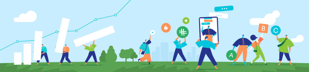 Persone della società civile e comunità collaborano sui social network e sulle applicazioni online