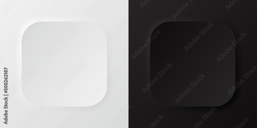 Aufkleber Abstract 3d rounded square frame. Set of black and white shadow border for cosmetic product. Template of empty scene in top view with copy space for cosmetic and beauty presentation. Vector.