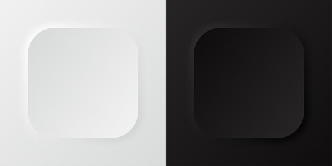 Abstract 3d rounded square frame. Set of black and white shadow border for cosmetic product. Template of empty scene in top view with copy space for cosmetic and beauty presentation. Vector.