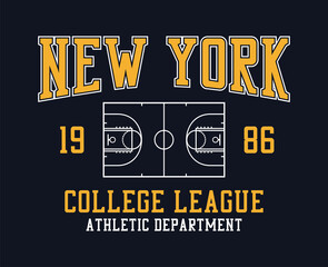 Fototapeta premium New York college style basketball t-shirt design. Tee shirt with basketball field. Sport apparel print. Vector illustration.