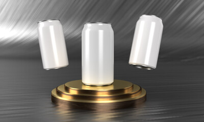 Coke cans mockup template on circle pedestal by 3d rendering