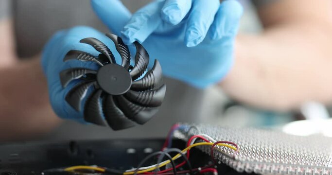 Engineer dismantle cooler cooling fan remove dusty parts