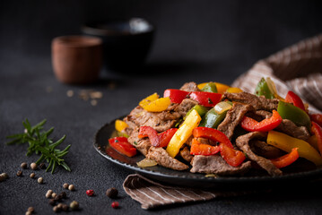 Cooked bell peppers with meat, healthy vegetable dish