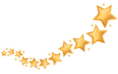 Rising wave of stars, a set of golden stars in the form of a wave. Vector illustration.