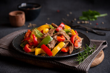 Cooked bell peppers with meat, healthy vegetable dish