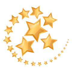 Rising wave of stars, a set of golden stars in the form of a wave. Vector illustration.