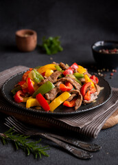 Cooked bell peppers with meat, healthy vegetable dish