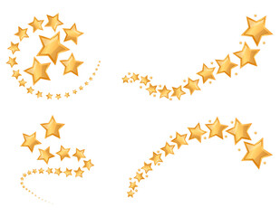 Rising wave of stars, a set of golden stars in the form of a wave. Vector illustration.