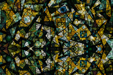 Multi color and Colorful glowing stained glass, Abstract stained glass background , the colored elements arranged in rainbow spectrum, Computer generated graphics