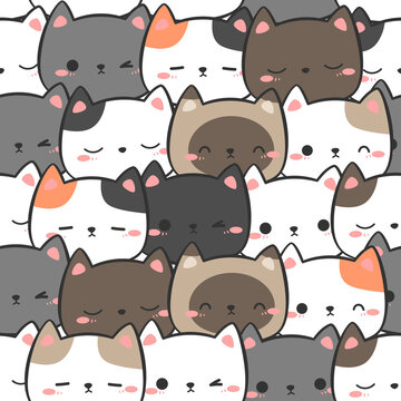 Seamless pattern with cute cat faces cartoon