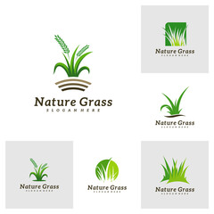 Set of Nature Grass logo design vector, Creative Grass logo design Template Illustration