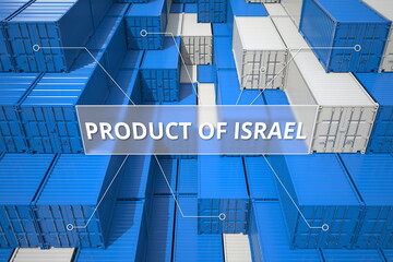 Goods from Israel in cargo containers. Business related 3D rendering