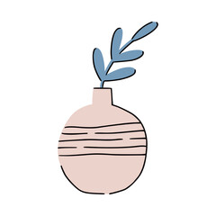 Cute little branch in modern round vase for Scandinavian interior. Great for web design, instructions, cards and apps.