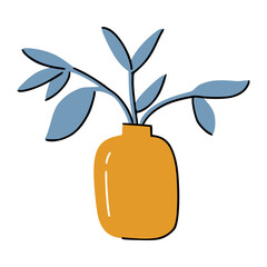 Cute little bunch of branches in modern round vase for Scandinavian interior. Great for web design, instructions, cards and apps.