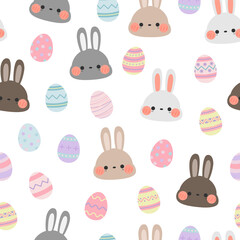 Seamless pattern with rabbit head and easter egg cartoon, cute rabbit pattern, cute easter background, can use for nursery and print on product