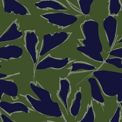 Fototapeta na wymiar Brush Strokes Leaf Seamless Pattern Design
