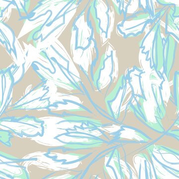 Brush Strokes Leaf Seamless Pattern Design © Siu-Hong Mok