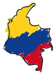 Colorful Colombia's map in brush stroke style, Vector illustration