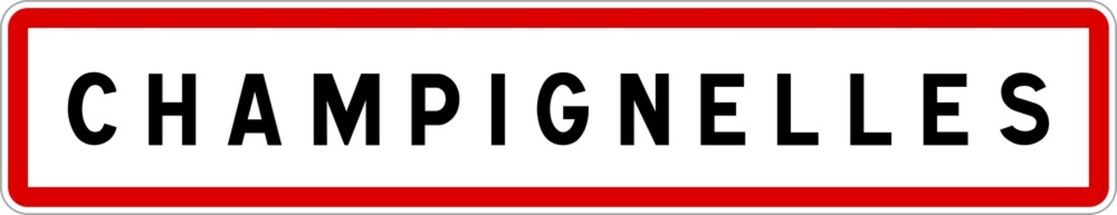 Panneau entr&eacute;e ville agglom&eacute;ration Champignelles / Town entrance sign Champignelles