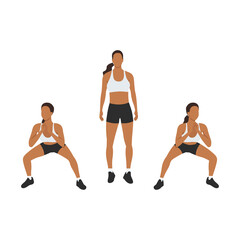 Woman doing Side to side squats exercise. Flat vector illustration isolated on white background