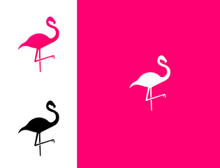 Flamingo Logo Silhouette Pink and Black White for Animal Icon or Company Brand