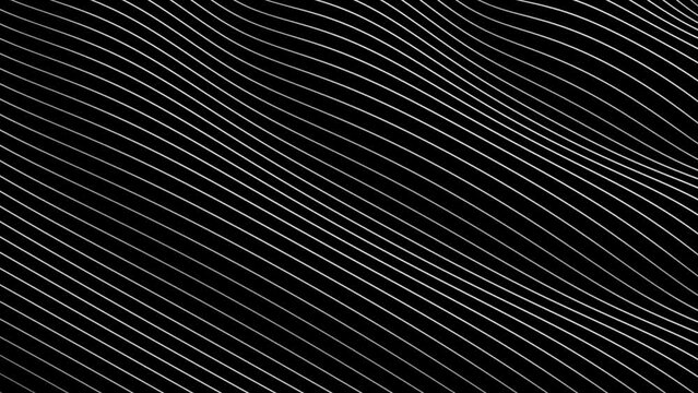 Waves of white stripes on a black background. Abstract loop animation 4k