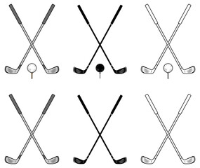 Crossed Golf Clubs and Golf Ball Clipart Set - Outline, Silhouette & Color